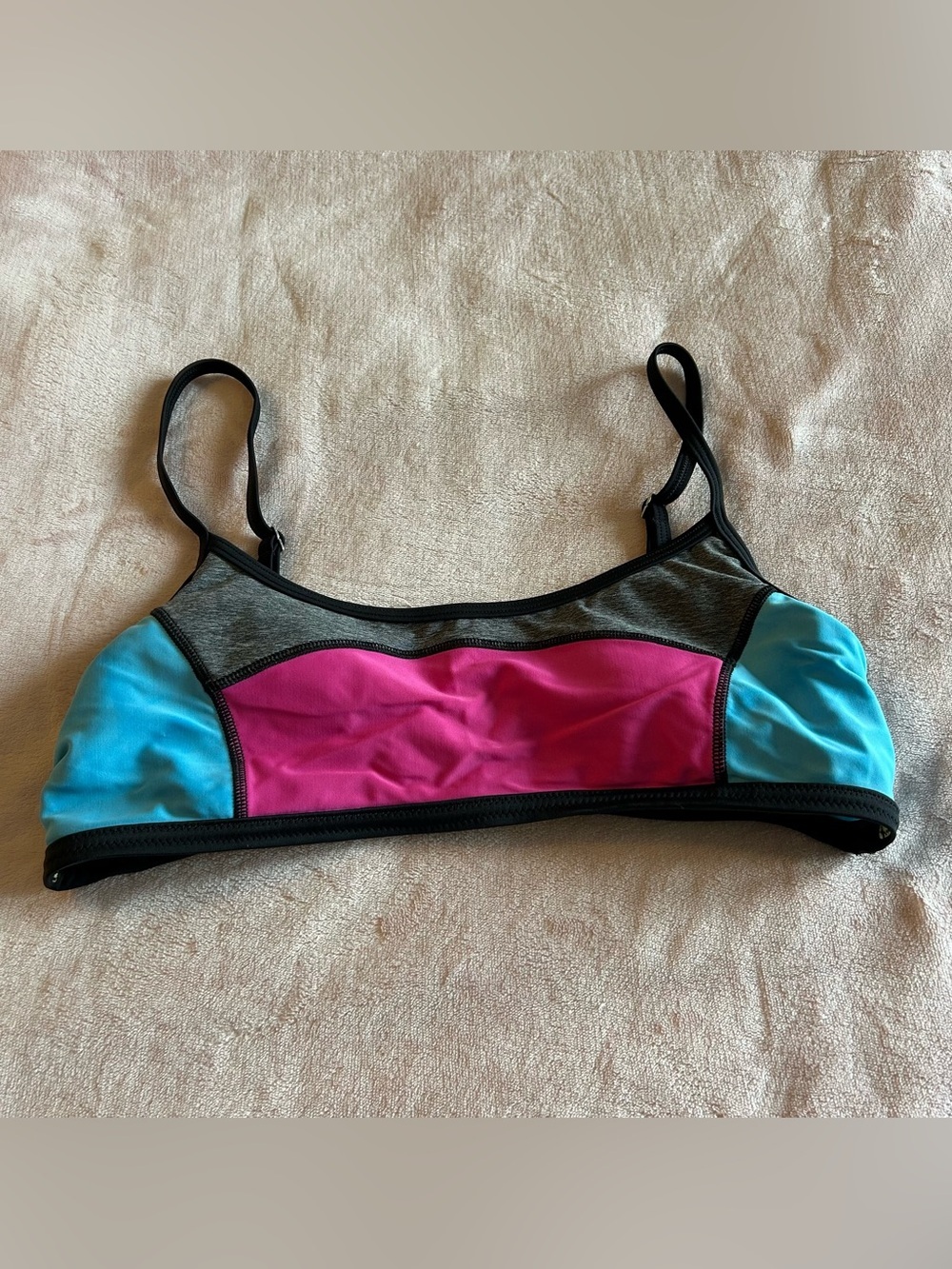 Speedo colorblock pink blue gray athletic bikini top L minimalist activewear